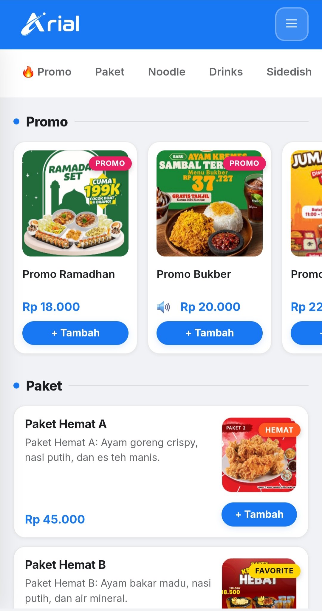 Demo Menu Pelanggan
